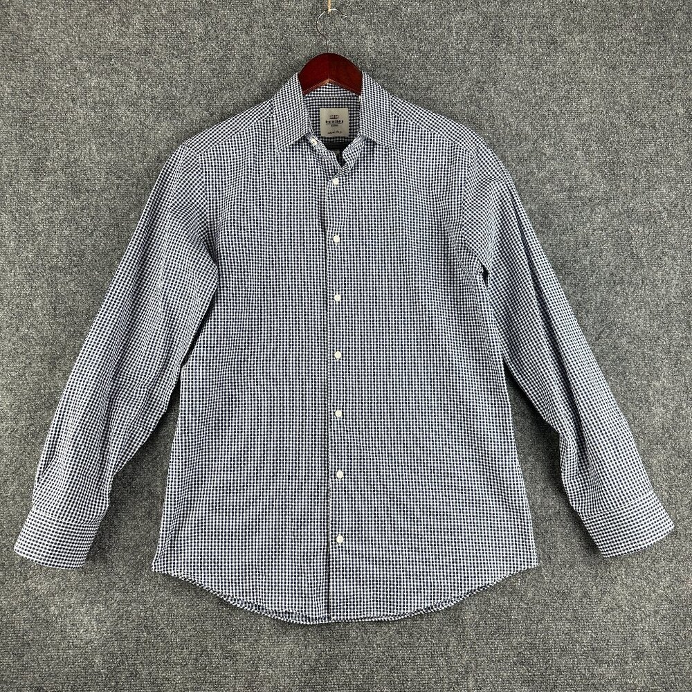 Ben Sherman Shirt Mens 15 1/2 Tailored Slim Fit Blue Gingham Check Cotton